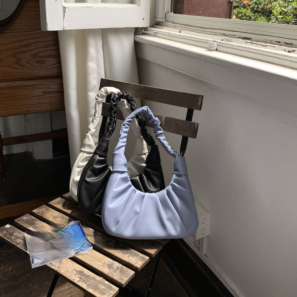 

simple solid color women handbags purses fashion all-match female underarm half-moon bag ladies pleated pu leather shoulder bags