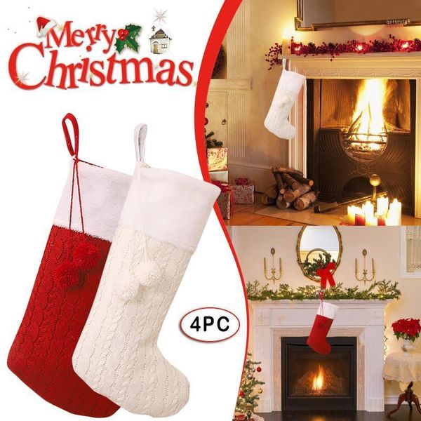 

christmas decorations 4pcs socks fireplace hanging family decoration holiday party year candy gift bag