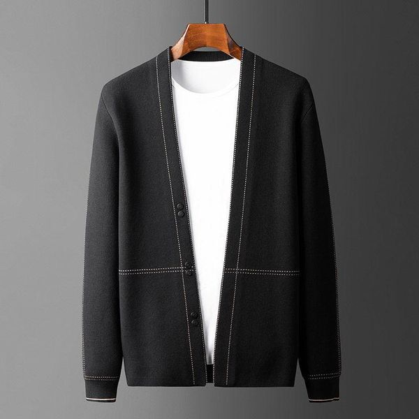 

men's sweaters 2021 autumn fashion mens v-neck cardigan jackets male streetwear knitted overcoat men casual sweater clothing coats w703, White;black