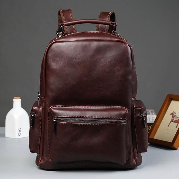 

backpack q retro crazy horse leather korean men's trend student bag travel small