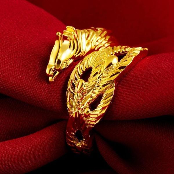 

wedding rings dragon and phoenix couples ring sand gold open adjustable lucky luxury engagement big finger fashion gifts je m2w9, Slivery;golden