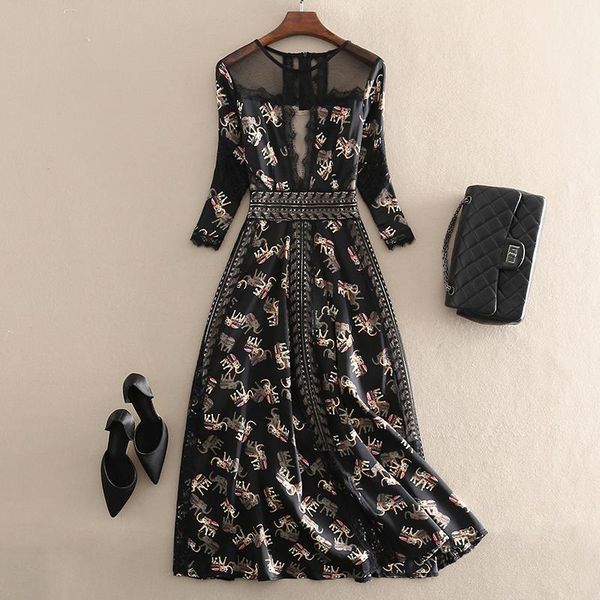 

casual dresses 2021 sale polyester a-line full lace mid-calf regular vestido longo plus size dress summer large print maxi, Black;gray