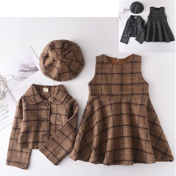 

children clothing sets kids clothes girls set 2021 autumn fashion winter wool coats and skirts boutique teenager fall outfits with hat 3piec, White