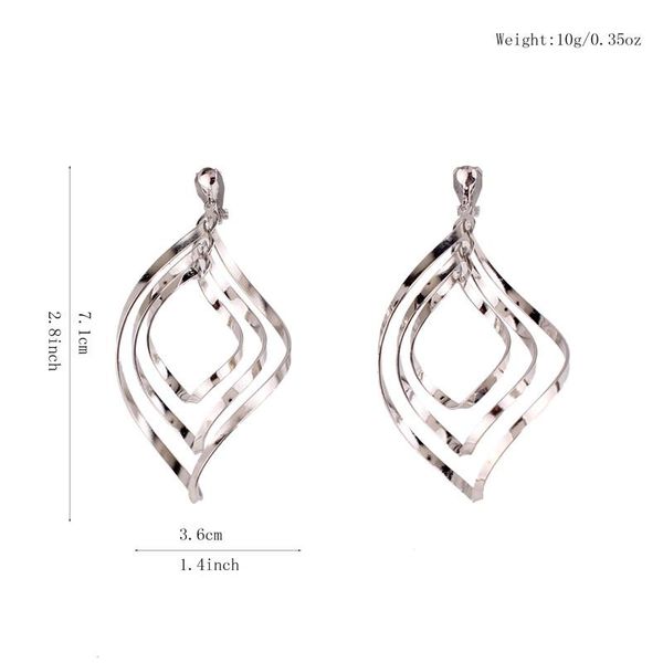 

clip-on & screw back 3 colors choose fashion geometric clip on earrings without piercng for women luxury statement layer big not allergy, Silver