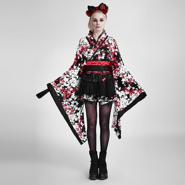 

women's trench coats punk rave lolita japenese three-piece kimono with ribbon belt lq-001, Tan;black