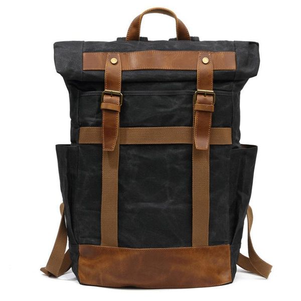 

backpack yupinxuan 100% pure cotton oil wax canvas mens large capacity vintage waterproof 15" lap daypacks rivets