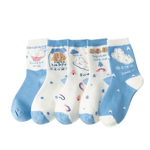 

socks & hosiery kawaii cartoon bear japanese men and women cotton harajuku blue funny casual fashion cute soft happy girls sockings, Black;white