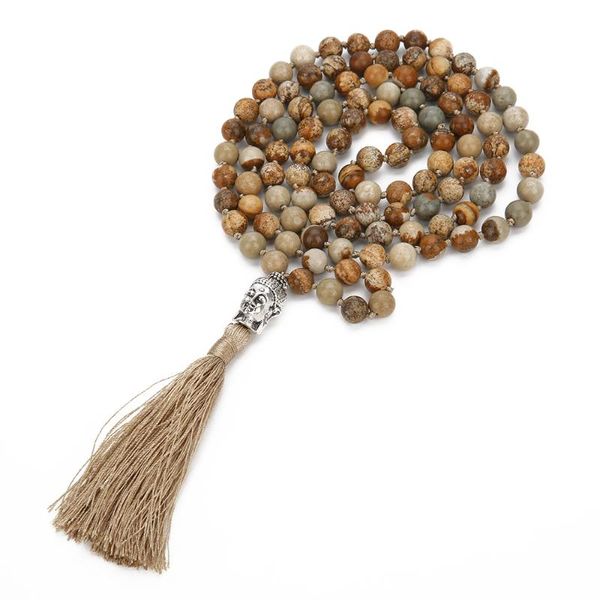 

pendant necklaces balibali buddhism beaded picture 108 mala head healing balance player necklace pendants women men buddha statement, Silver