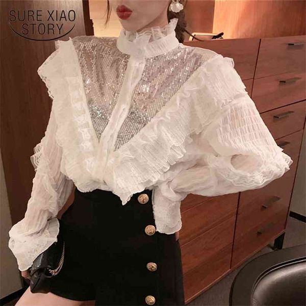 

white vintage woman shirt autumn lace blouse korean clothes chiffon women overalls for ropa de mujer 10954 210421
