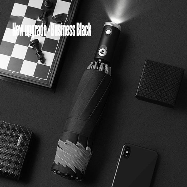 

umbrellas 10 bones fully automatic folding reverse umbrella reflective bar increase windproof three fold business