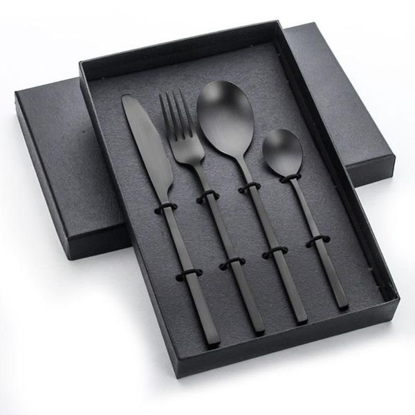 

flatware sets 4pcs cutlery set stainless steel dinnerware forks spoons teaspoon knives silverware kits tableware with gift box