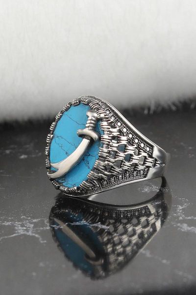 

cluster rings 925 sterling silver ring for men firuze stone, jewelry fashion vintage gift onyx aqeq mens all size, Golden;silver