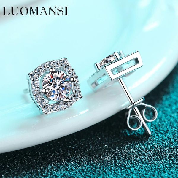 

stud luomansi 0.5ct 1ct moissanite geometric earrings with gra certificate s925 silver jewelry wedding party girlfriend birthday, Golden;silver