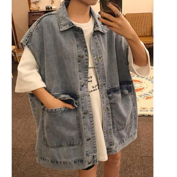 

women's vests 2021 spring and autumn korean denim jacket vest fashion net red versatile loose style sleeveless coat, Black;white