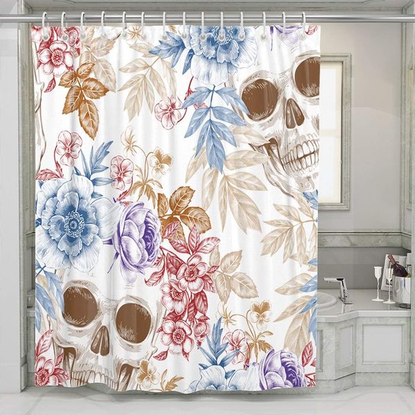 

extra long shower curtain with hooks retro flowers skulls roses peonies bath curtain bathroom decoration 72 x 84 inch