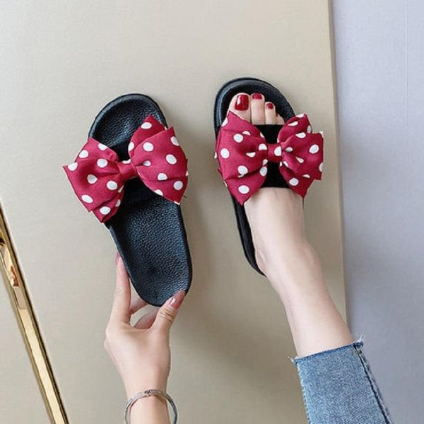 

slippers women's summer flat bowknot indoor non-slip shoes 2021 fashion all-match outdoor, Black