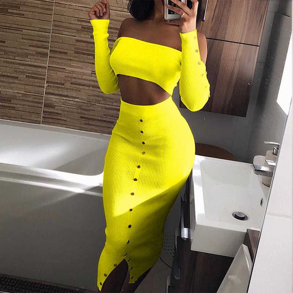 

ahagaga summer two pieces skirt sets women fashion solid button elegant crop maxi skirts suit set for female tracksuits t200903, Gray