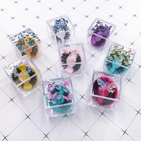 

clear cube packaging for 25mm dramatic long mink lashes butterfly pattern eyelash box1