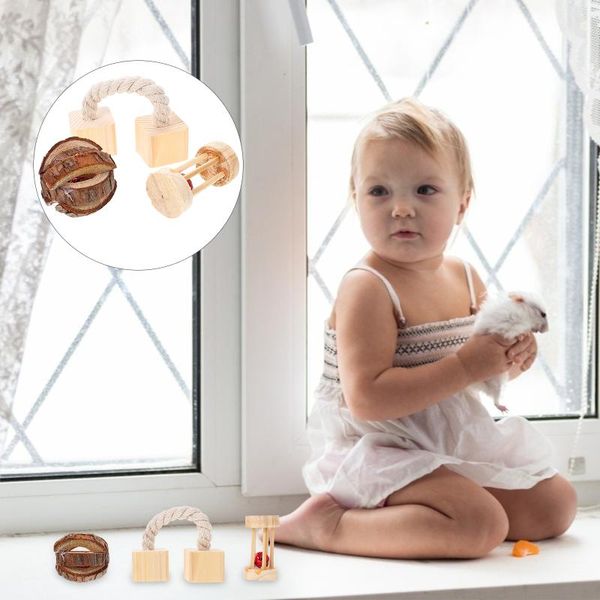 

small animal supplies 1 set hamster cage toys wooden playing biting plaything chew