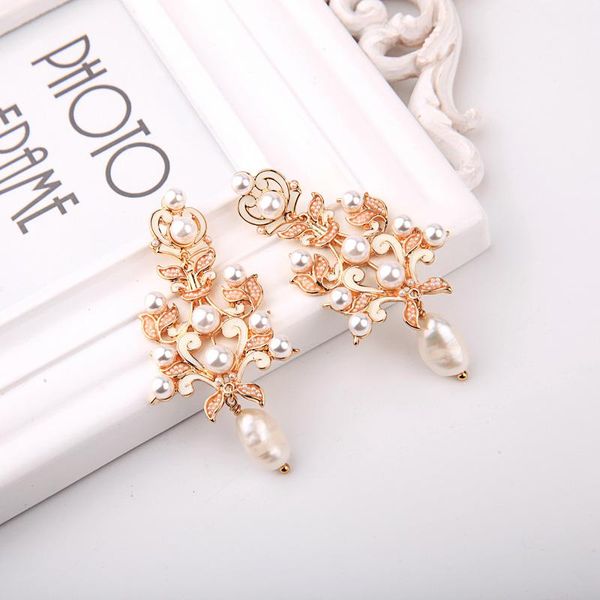 

dangle & chandelier vintage women drop earrings flower&animal simulated pearl crystal enamel for fashion jewelry, Silver
