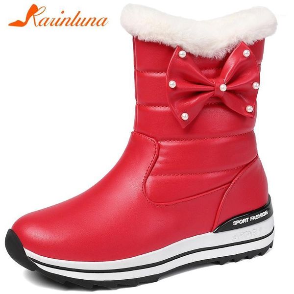 

boots karin big size 31-43 female winter fur thick sole platform butterfly knot plush slip on women snow shoes1, Black