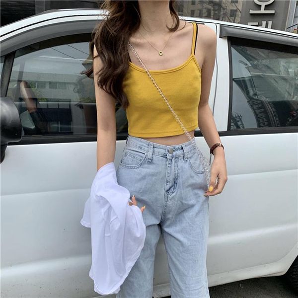 

women's tanks 2021 camis cute crop women solid summer casual vest sleeveless cool street wear club clothing tank tees, White