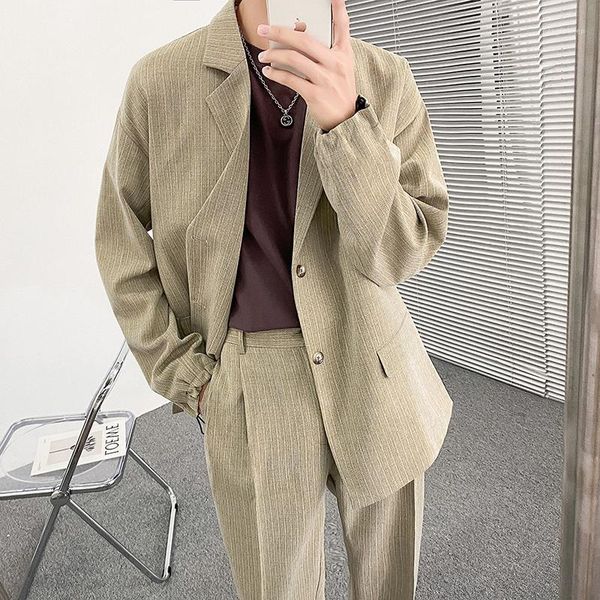 

men's suits & blazers mens 2 piece vintage dress suit two button party wedding blazer pants sets korean fashion all season streetwear c, White;black