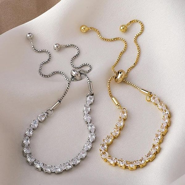 

beaded, strands ghidbk metal gold silver color minimalist cubic zirconia crystal adjustable bracelet for women girls romantic jewelry gifts, Black