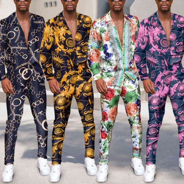 

men's fashion autumn american graffiti shirt men's casual two-piece set, Black