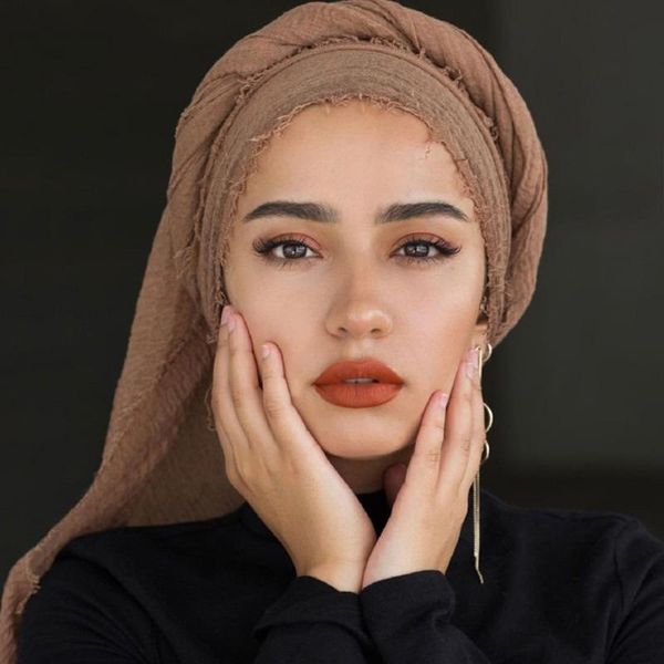 

scarves pleated monochrome wool fringed scarf pure color cotton linen women's hijab women, Blue;gray