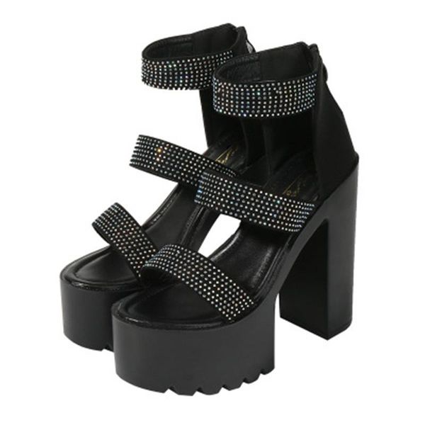 

european and american super high-heeled sandals model catwalk dance performance shoes, Black