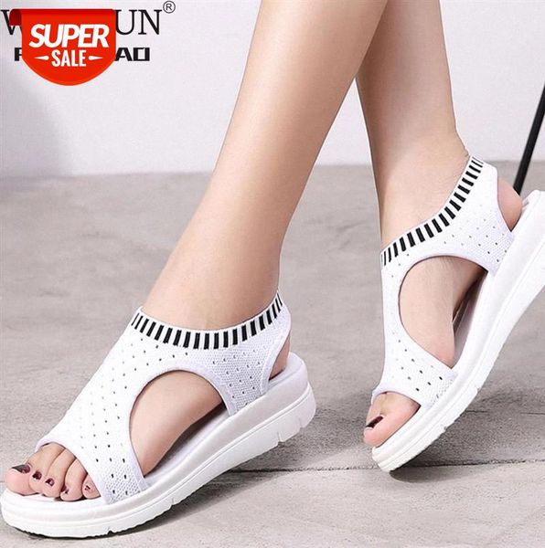 

gladiator sandalias mujer 2021 female wedge heels shoes women summer comfortable sandals slip-on flat platform #o20j, Black