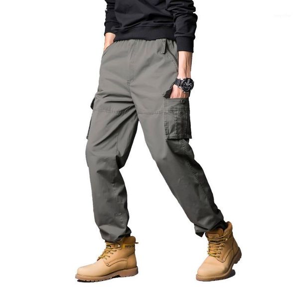 

cargo pants mens military tactical multi zipper pockets long male cotton casual overalls loose baggy work trouser big size men's, Black