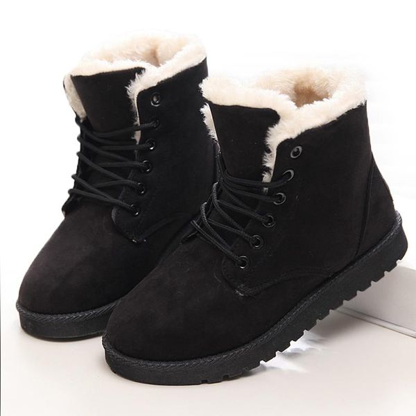 

winter warm snow boots women imitation suede ankle fashion shoes, Black