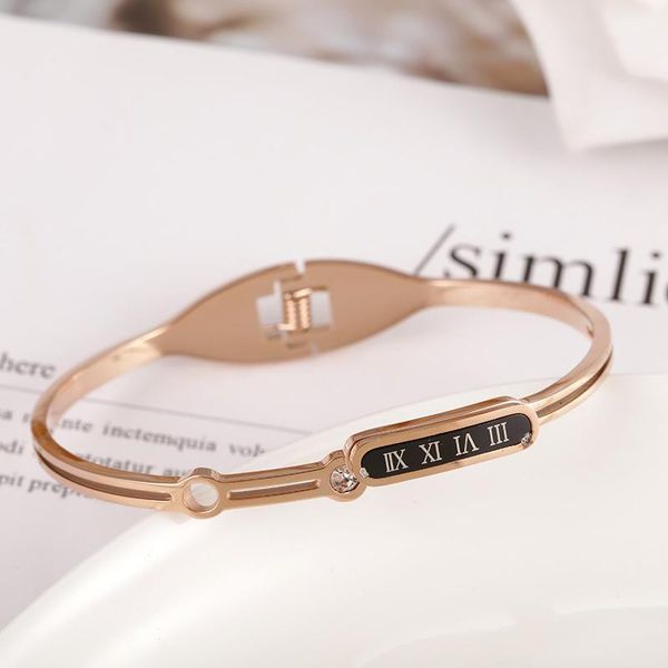 

bangle v-339 roman numerals diamond bracelet female hollow round hole inlaid single black numeral jewelry