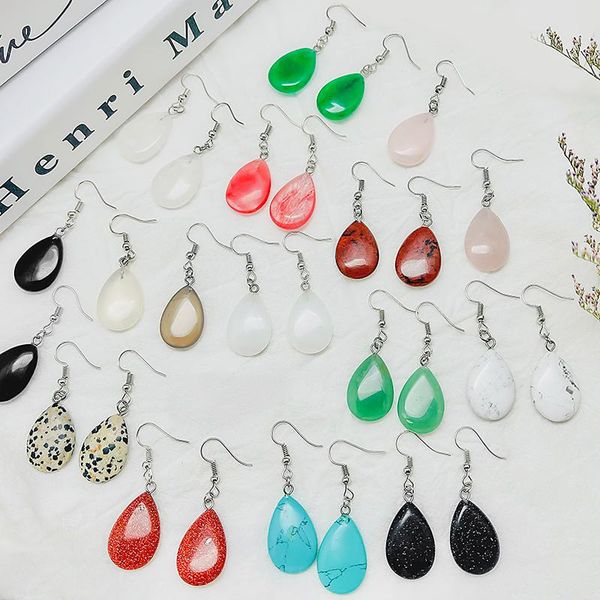 

dangle & chandelier classic natural stone earrings water drope for women style halloween crystal jewelry stainless steel, Silver