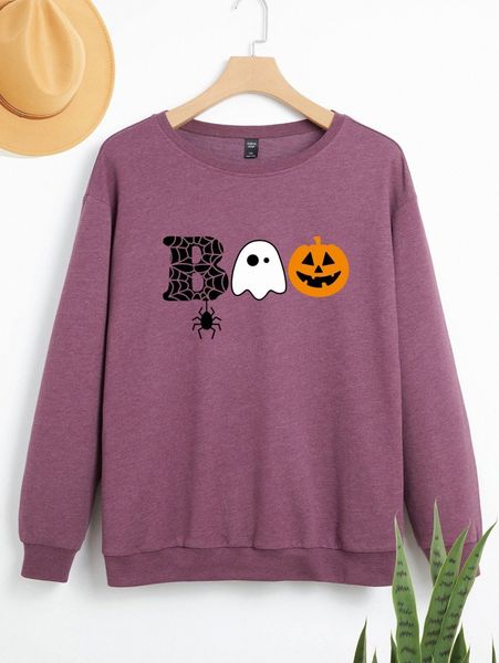 

plus halloween & letter graphic sweatshirt q9y5#, Black