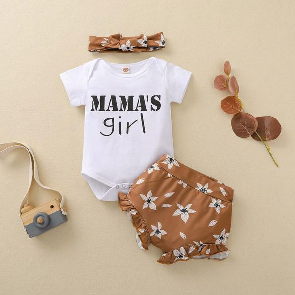 

summer baby girl clothes sets born infant letter romper floral shorts headband outfits set children clothing, White