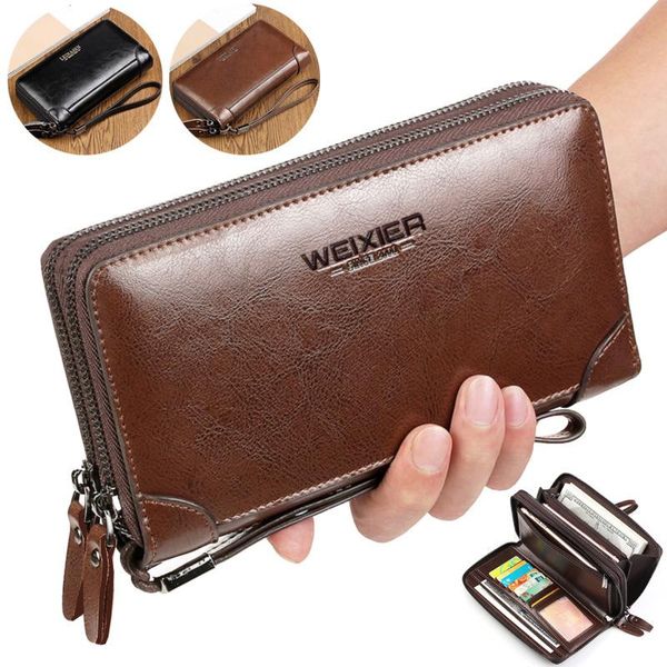 

wallets luxury man wallet coin purse pocket long vintage style leather fashion zipper male men clutch with, Red;black