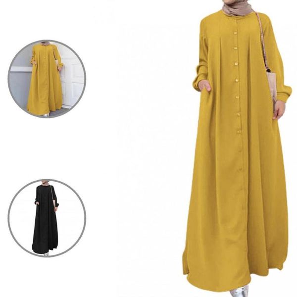 

casual dresses loose waist single-breasted round neck long sleeve dress for working, Black;gray