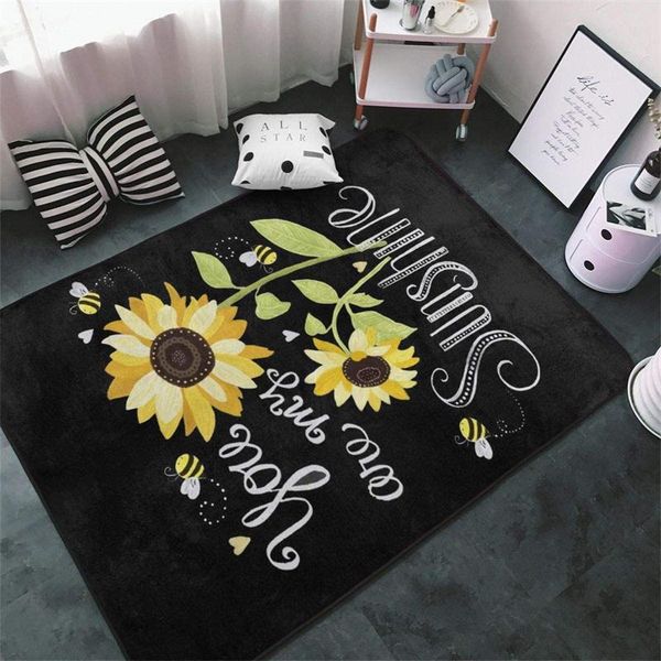 

carpets sunflower bee blooming bedroom children's room non-slip living carpet floor mats home decoration