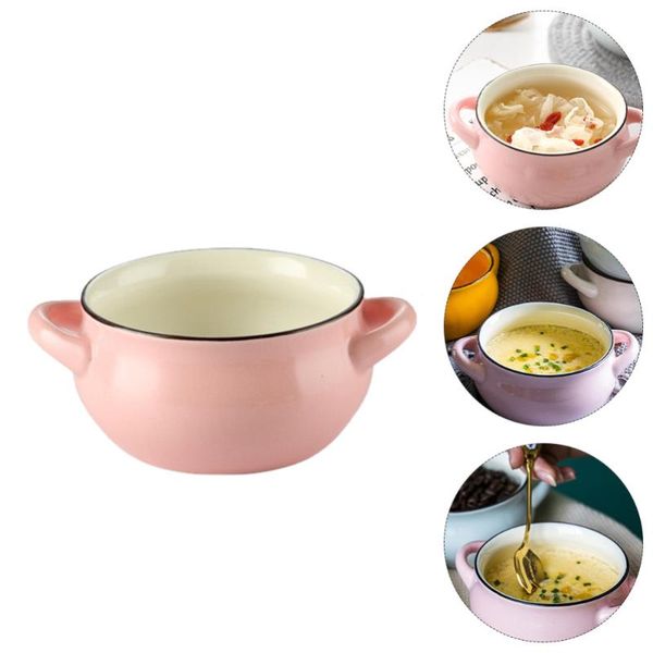 

bowls 1pc ceramic dessert bowl double handle soup rice pudding