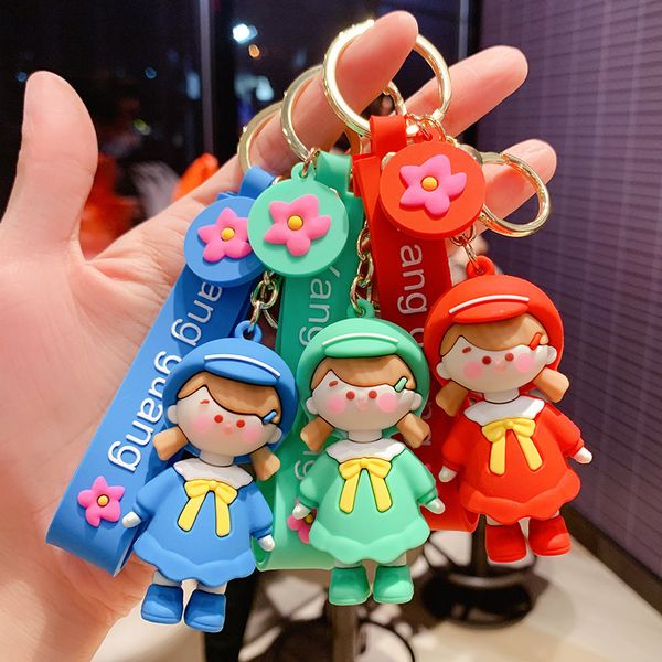 

keyring keychain cute little girl doll keychain ring student gift creative pendant, Silver