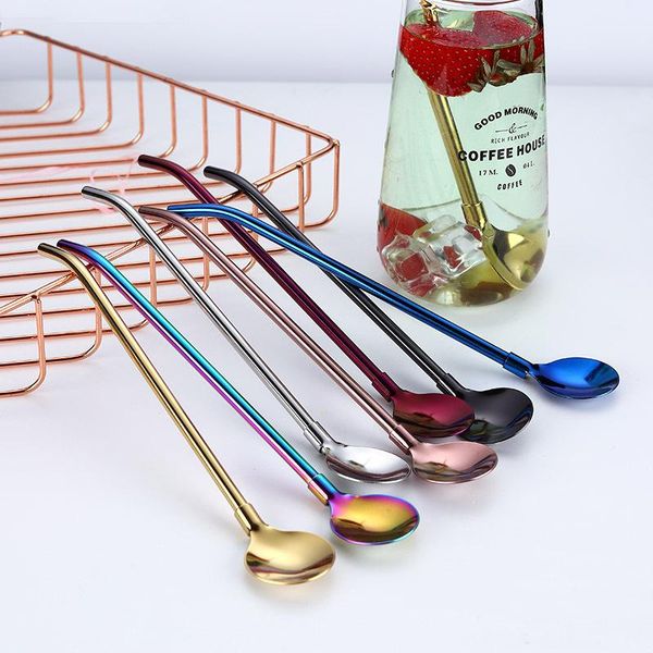 

drinking straws 7pcs metal straw portable spoon eco-friendly stainless steel long mate functional bar accessories tea yerba