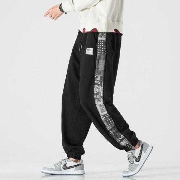 

leg-banding pants sweatpants grey straight pullstring men men's, Black