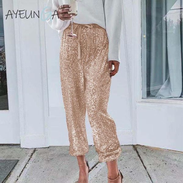 

women's pants & capris high waist long shiny spring casual elastic vintage sweatpants drawstring party belts streetwear trousers, Black;white