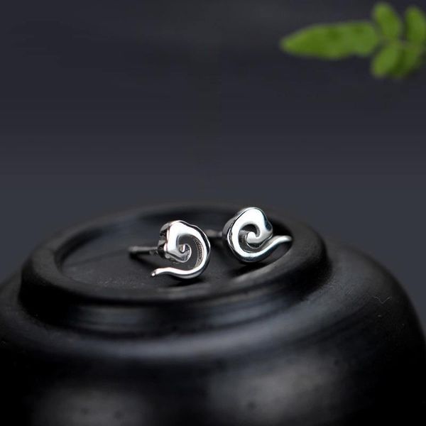 

stud original design handmade auspicious clouds enamel porcelain earrings chinese retro charm women's silver jewelry, Golden;silver