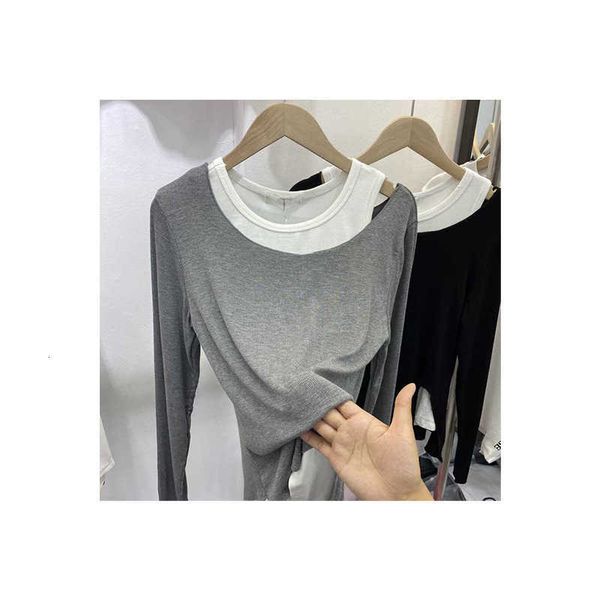 

women's sweaters super slim two piece long sleeve t-shirt early autumn niche dign super, White;black