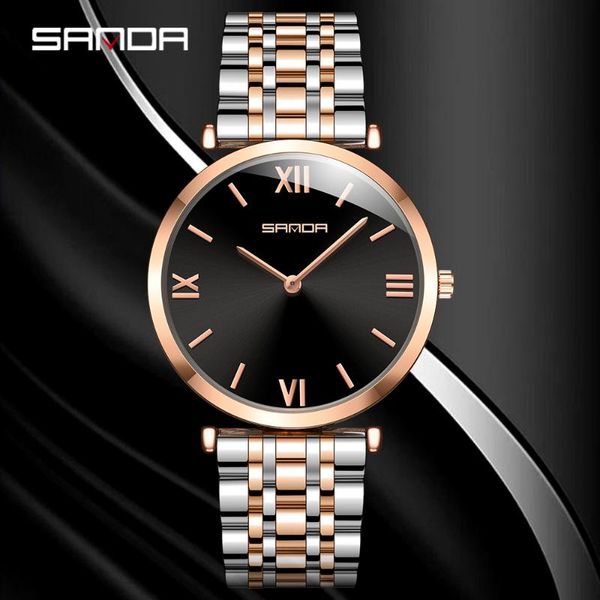 

wristwatches sanda luxury stainless steel men's watches fashion mens business quartz waterproof wristwatch relogio feminino p1021, Slivery;brown