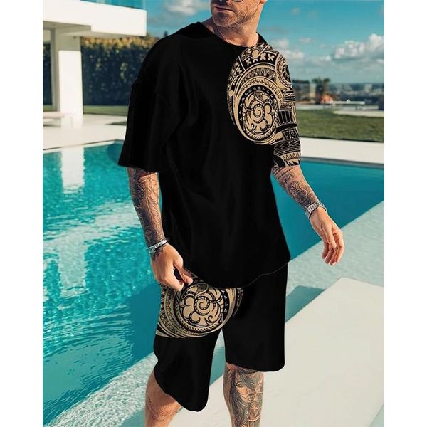 

mixed printed pattern men's sports suit short-sleeved t-shirt with shorts, comfortable, breathable and dry, daily leisure sports, Gray